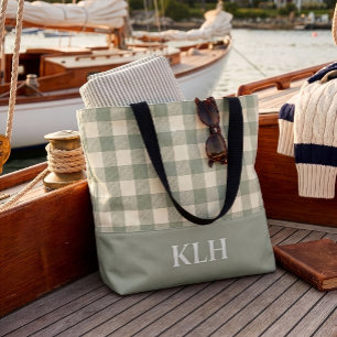 Tote Bag Texture de lin à carreaux de Buffalo vert sauge gi