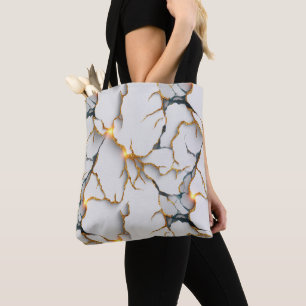 Tote Bag Texture de marbre blanc avec veines d'or lumineuse