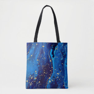 Tote Bag Texture de marbre bleu or luxueux