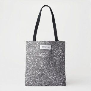 Tote Bag Texture de paillettes argentées fausses et nom per