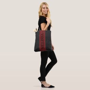 Tote Bag Texture en cuir noir et rouge-noir
