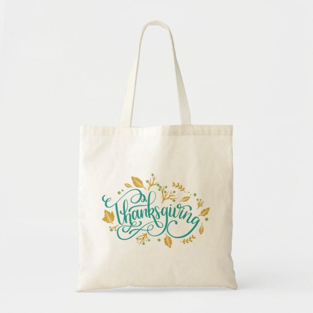 Tote Bag Thanksgiving Décoratif Calligraphie Feuilles d'aut (Devant)
