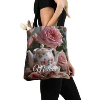 Tote Bag Thé à la rose de chou rose