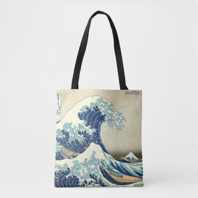 Tote Bag The Great Wave – Katsushika Hokusai – Custom Text (Devant)