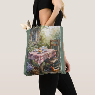 Tote Bag Thé matinal dans un jardin de cottage aquarelle