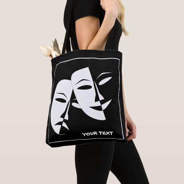 Tote Bag Théâtre Masque Comédie Tragédie Noir Blanc Personn (De près)