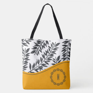Tote Bag Thème Cabana en Charbon et Blanc avec Jaune