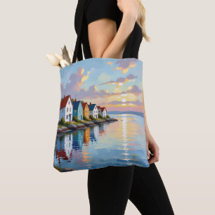Tote Bag Thème côtier Maisons de plage sur la baie