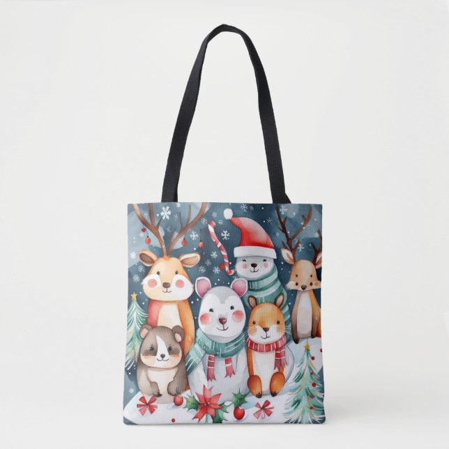 Tote Bag Thème de Noël Animaux mignons (Devant)