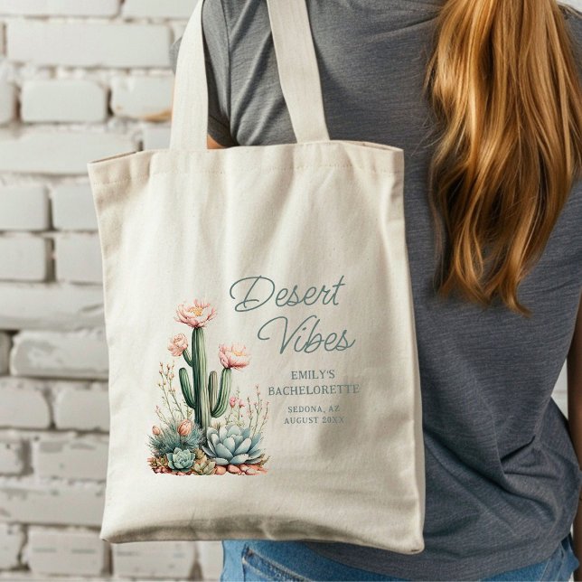 Tote Bag Thème Désert Fête de Bachelorette Cactus en Fleur (Créateur téléchargé)