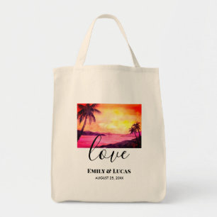 Tote Bag Thème mariage Plage tropicale Coucher de soleil Co