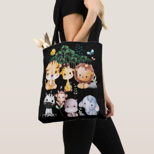 Tote Bag Thème Safari Animaux Sauvages Jungle Forêt Mignon