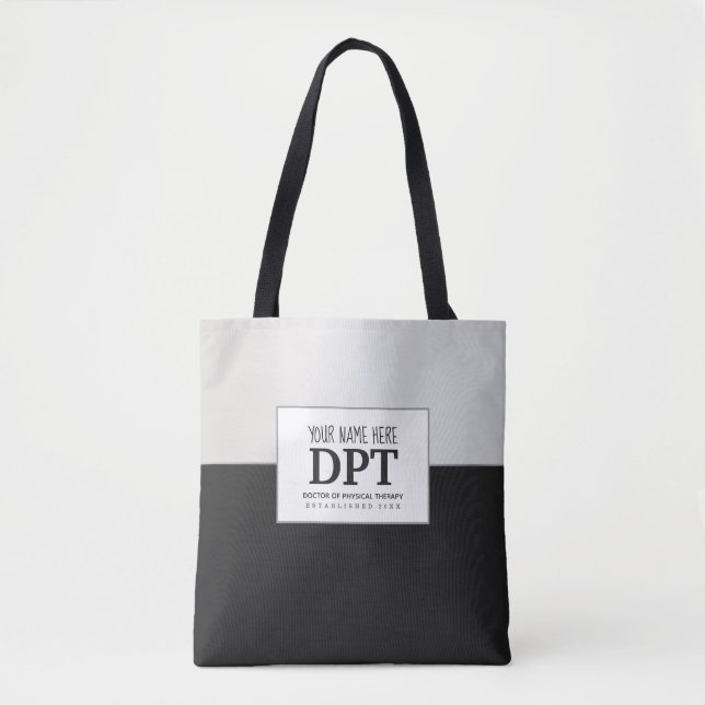 Tote Bag Thérapeute physique DPT Customisé Argent et Noir (Devant)
