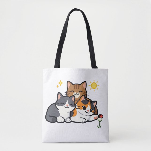 Tote Bag Three Cute Cats Friendship (Devant)