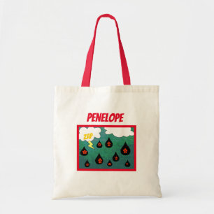 Tote Bag Thunder Flowers Fun Comic Book Pop Art with Name