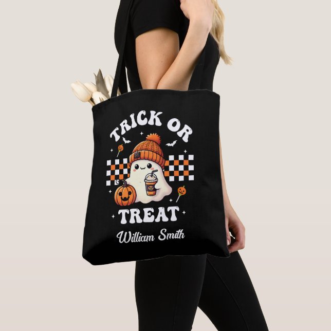 Tote Bag Tic ou traitement personnalisé Ghost Halloween (De près)