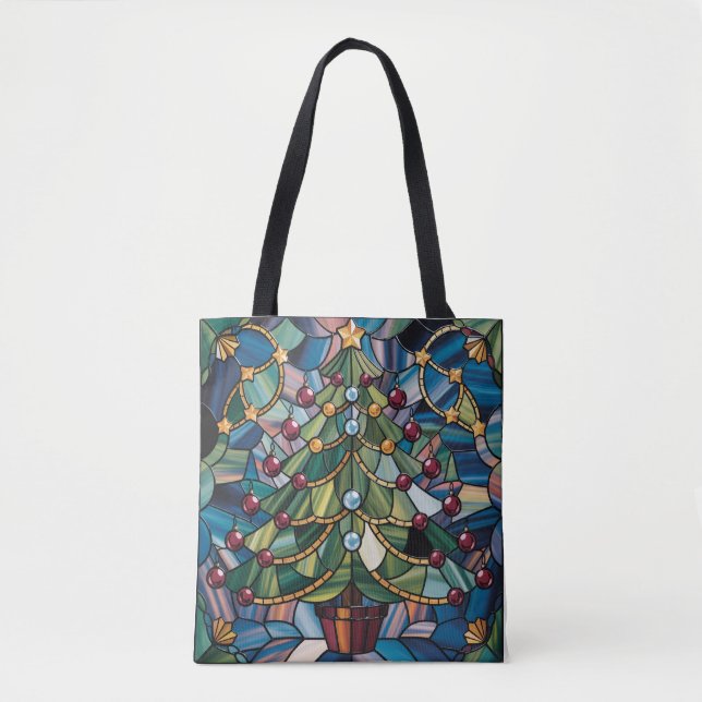 Tote Bag Tiffany-Style Stained Glass Christmas Tree (Devant)