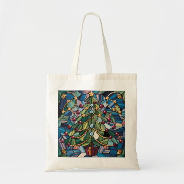 Tote Bag Tiffany-Style Stained Glass Christmas Tree (Devant)