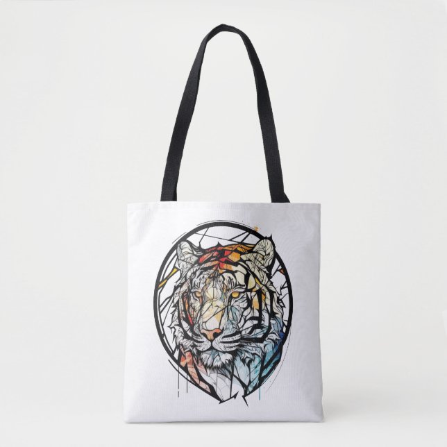 Tote Bag Tiger Animal Portrait Vitrail Faune Gratuite (Devant)