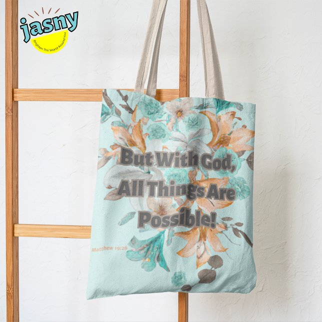 Tote Bag Tiger Lily Écriture chrétienne Matthieu 19:26 (Créateur téléchargé)
