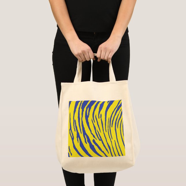 Tote Bag Tiger rayures bleu jaune (Devant (produit))
