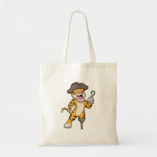 Tote Bag Tigre comme pirate avec jambe en bois et main croc