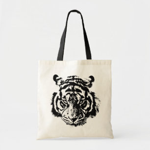 Tote Bag Tigre d'art pop noir et blanc