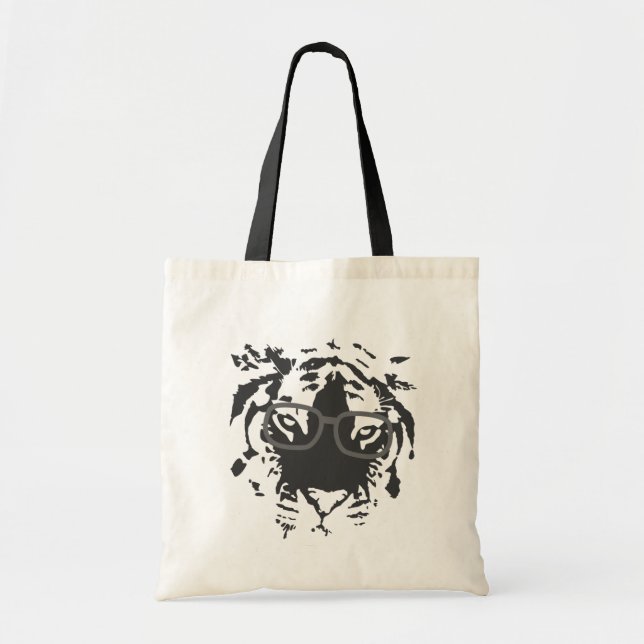 Tote Bag Tigre de hippie avec des verres, noirs (Devant)