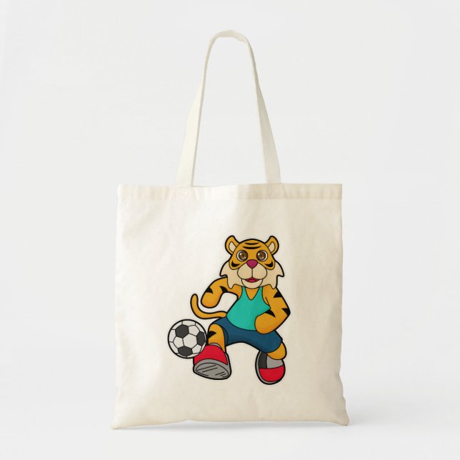 Tote Bag Tigre en joueur de football avec balle de football (Devant)