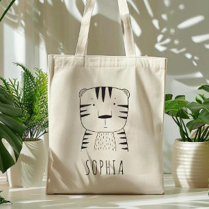 Tote Bag Tigre mignon personnalisé noir blanc 