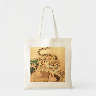 Tote Bag Tigre Minhwa Vintage au bord d'un ruisseau