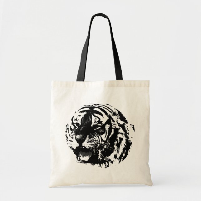 Tote Bag Tigre noir et blanc Pop Art (Devant)