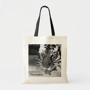 Tote Bag Tigre potable à l'abreuvoir noir et blanc