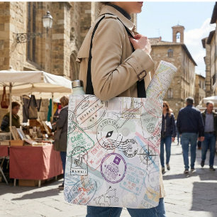 Tote Bag Timbres de passeport de voyageur du monde : Aventu