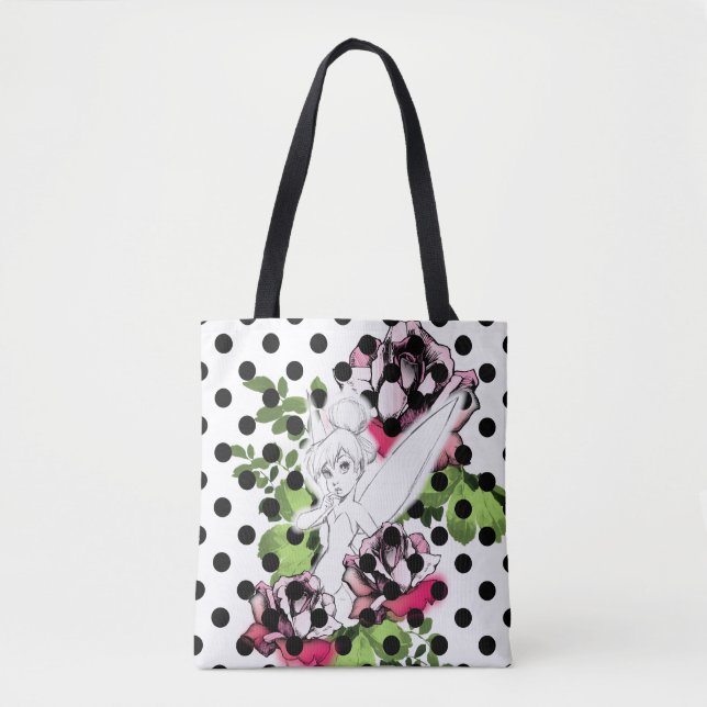Tote Bag Tinker Bell Sketch avec Roses et Pois (Devant)