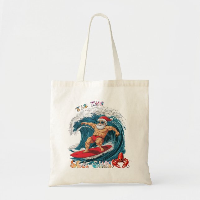Tote Bag Tis The Sea-Sun - Surf Père Noël (Devant)