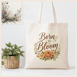 Tote Bag Toile Canvas Graphique Floral Boho Né pour S'épano
