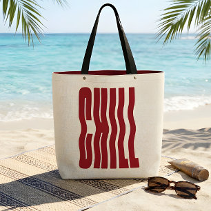 Tote Bag Toile de fond rétro groovy CHILL Rouge ondulé esth