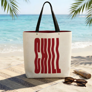 Tote Bag Toile de fond rétro groovy CHILL Rouge ondulé esth