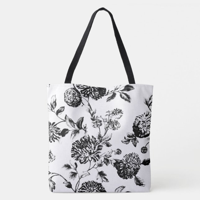 Tote Bag Toile floral moderne noir et blanc (Dos)