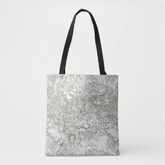 Tote Bag Toile Florale Grise Élégante