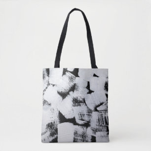 Tote Bag Toile peinte en noir blanc, abstraite.