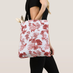 Tote Bag Toile Stag Buck Deer et Fox Wild Forest Motif