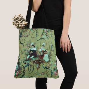 Tote Bag Toile vintage française verte Toile victorienne Fl