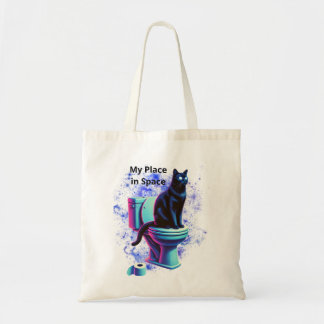 Tote Bag Toilette de chat Noir Cosmique - Vaporwave Surreal