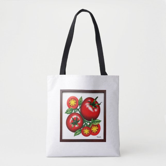 Tote Bag tomate design rouge et vert (Devant)