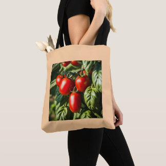 Tote Bag tomates rouges mûres et design feuille