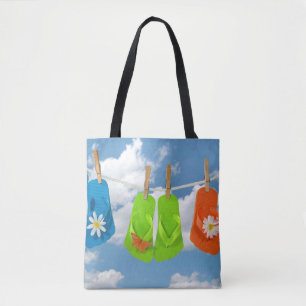 Tote Bag tongs colorés sur le fil de linge
