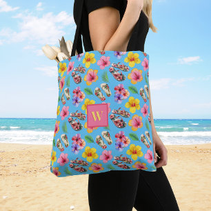 Tote Bag Tongs de feuillage de tropical Hibuscus Monogramme