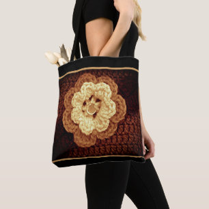 Tote Bag Tons beiges de Fleur Brown Crochet Artiste
